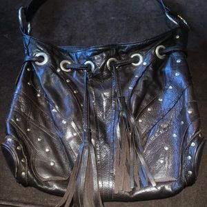 Le’Bulga Chocolate Butterfly Leather Tote/ Hobo